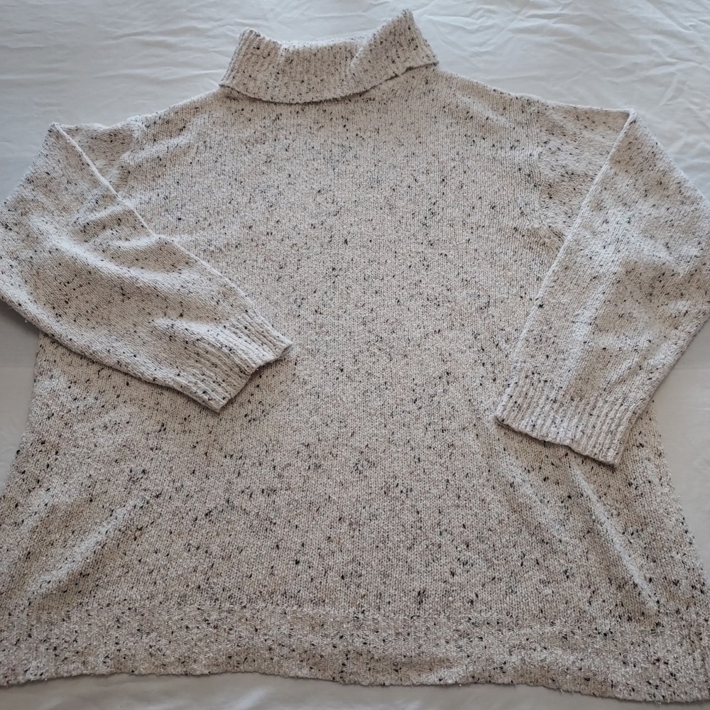 Womens Plus 26/28W Cream Speckled Confetti Turtleneck Sweater Cabincore Cozy